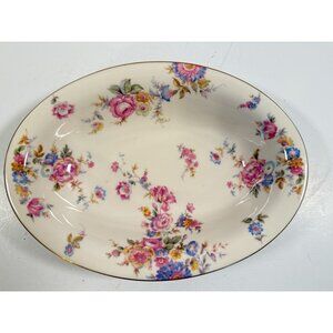 Vintage SUNNYBROOKE by Castleton Oval Serving Bowl Dish Floral Gold Trim 11"